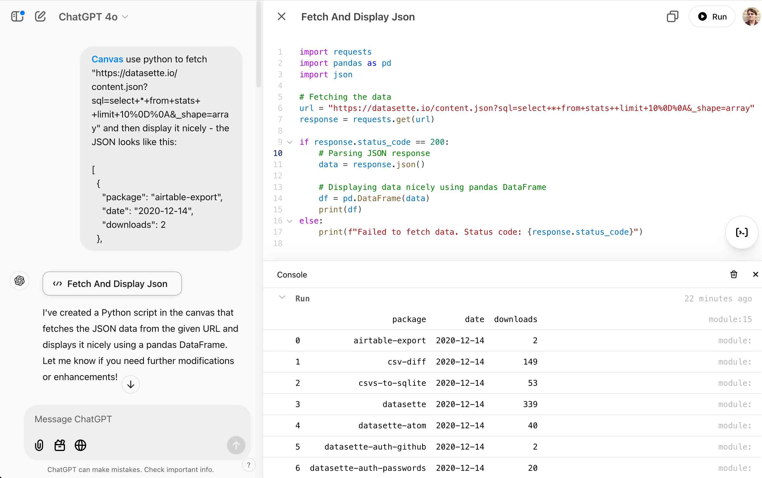 ChatGPT Canvas 基于 Pyodide 运行 Python，支持发起 API 请求插图1