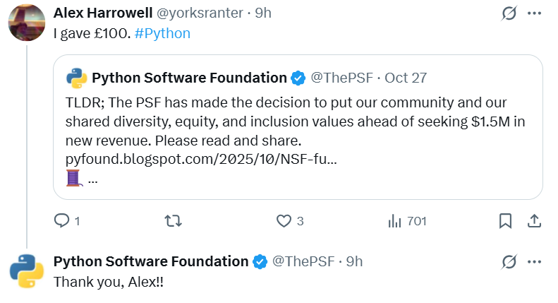 Python 软件基金会拒绝美国政府拨款后，引发社区“捐赠潮”
