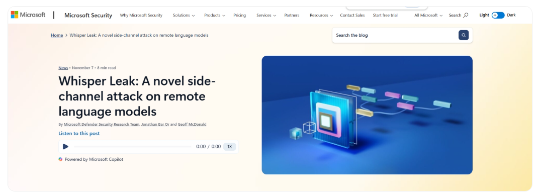 微软揭示 “Whisper Leak” 隐私漏洞，AI 聊天内容或被窃听