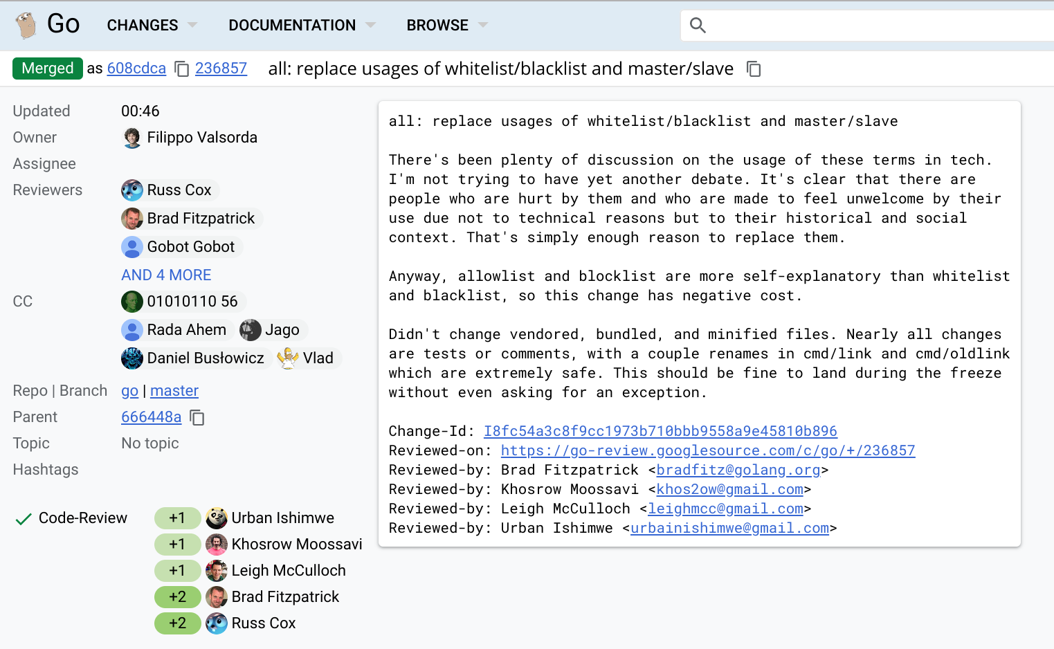 Chromium 与 Go 开发者提议替换“blacklist”与“slave”等词