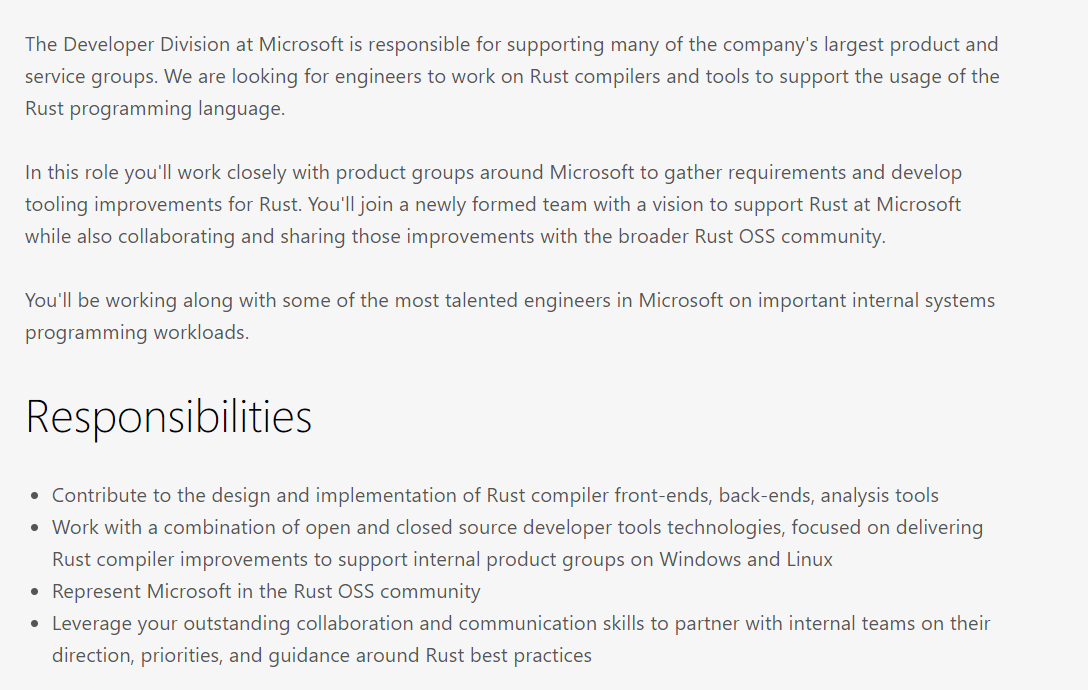 微软组建 Rust 开发人员团队