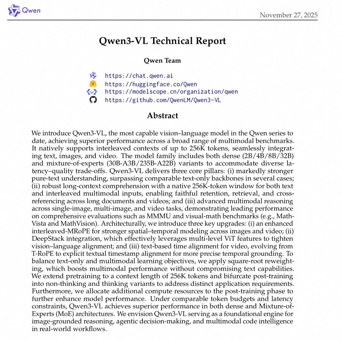 阿里通义发布 Qwen3-VL 技术报告