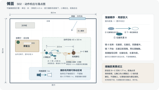 动作机位与落点示意图