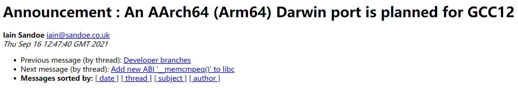 GCC12 或将支持 AArch64 Darwin