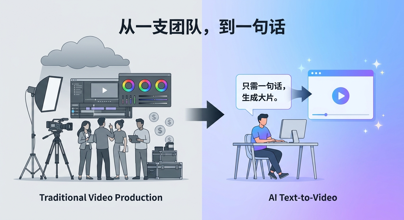从一支团队到一句话:传统视频制作 vs AI 一句话生成