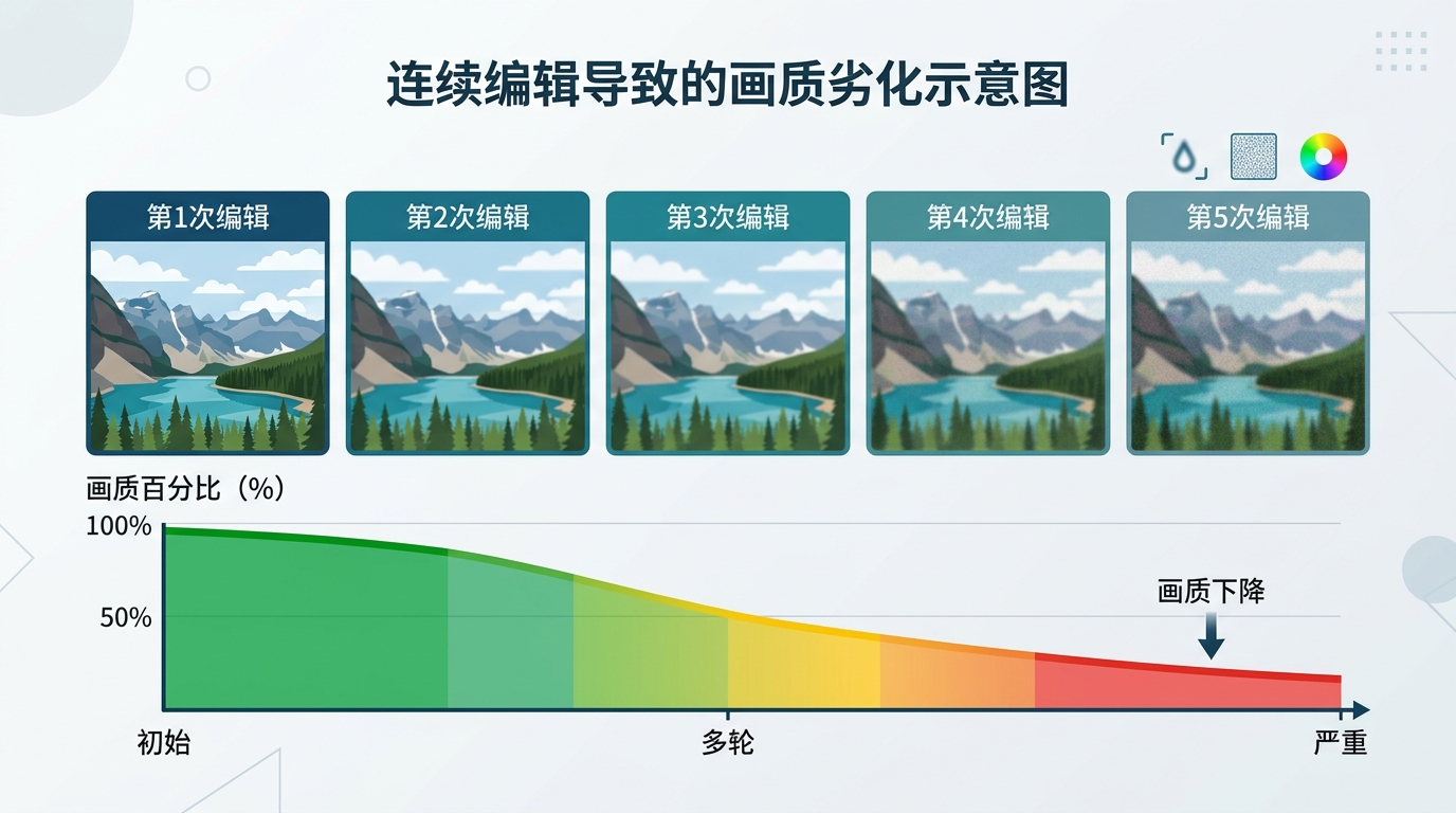 多轮编辑画质劣化示意