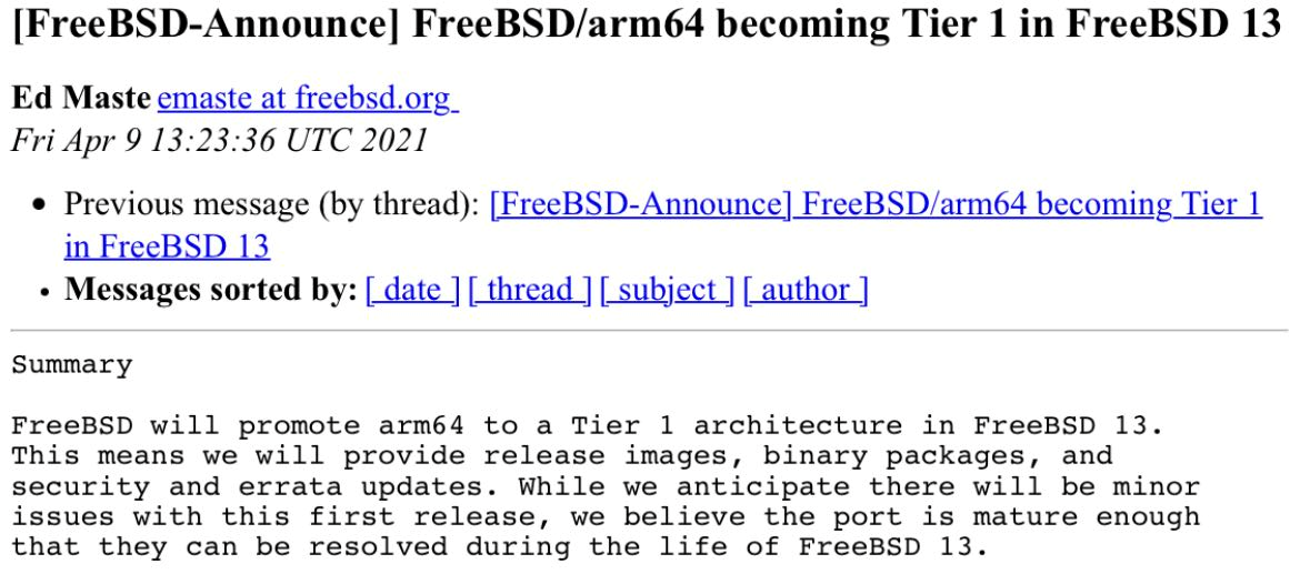 FreeBSD 对 ARM 架构的支持升级为 Tier 1