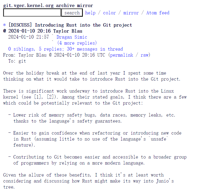 Git 开发人员讨论引入 Rust 的可能性