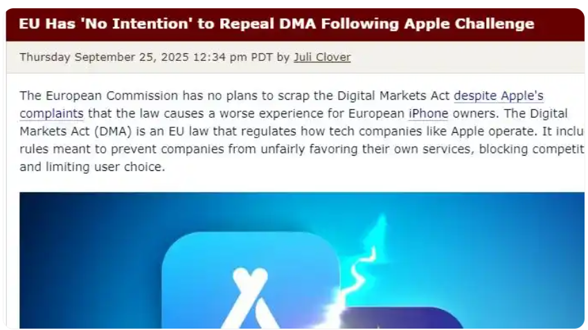 苹果“抗争”无果，欧盟委员会力挺《数字市场法案》