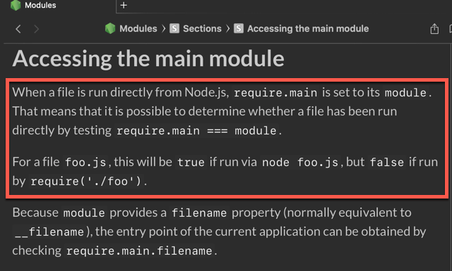 Node.js 官网对 require.main 的解释