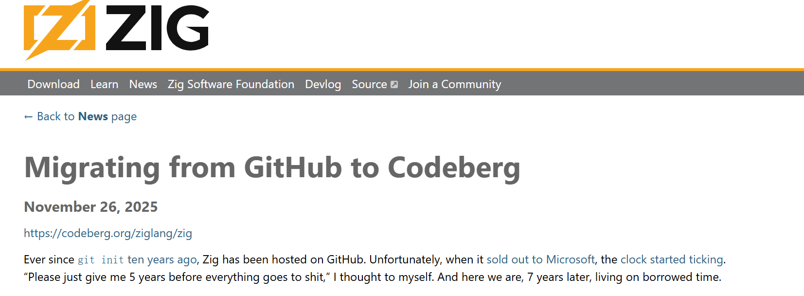 明显 Bug 拖三年不修，Zig 宣布从 GitHub 迁移至 Codeberg