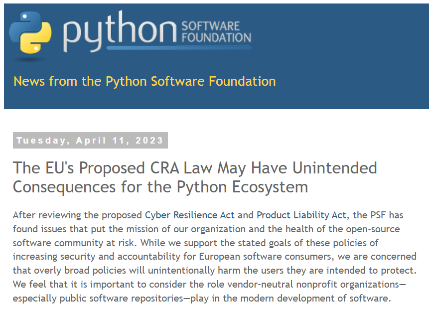 Python 基金会：欧盟立法应该给予 FOSS 社区明确的豁免