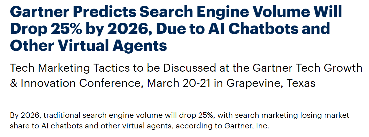 2026 年传统搜索引擎流量将下降 25%