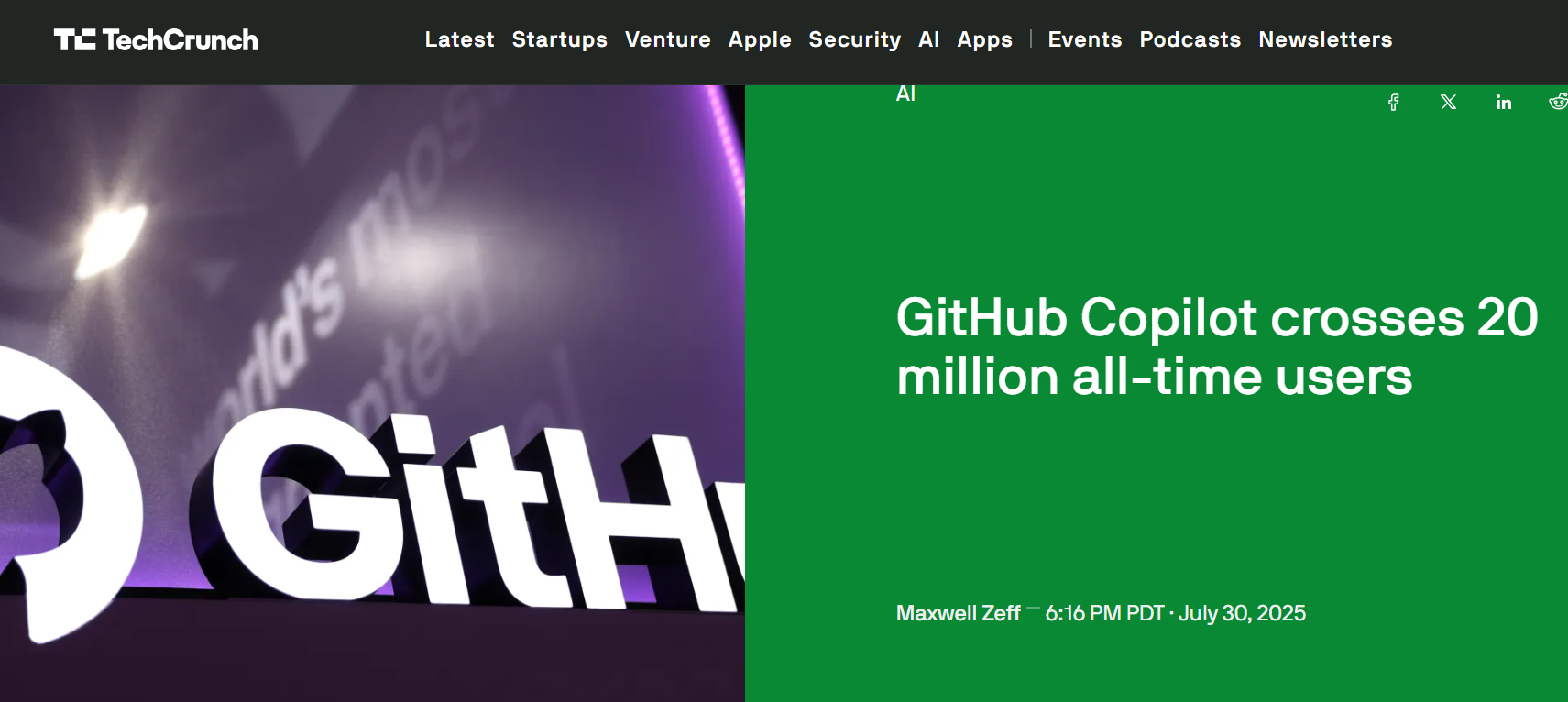 GitHub Copilot 用户总数突破 2000 万 - OSCHINA - 中文开源技术交流社区