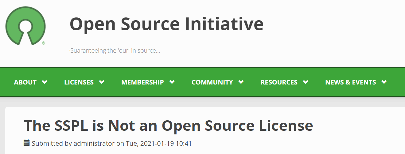 开放源代码促进会 OSI 强调 SSPL 并不是开源许可证