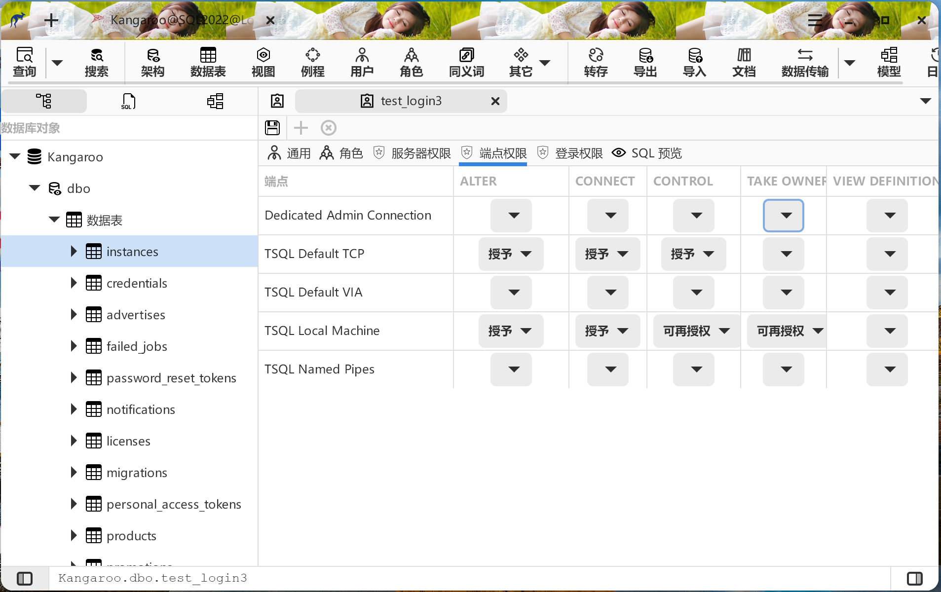 登录编辑界面权限管理子界面