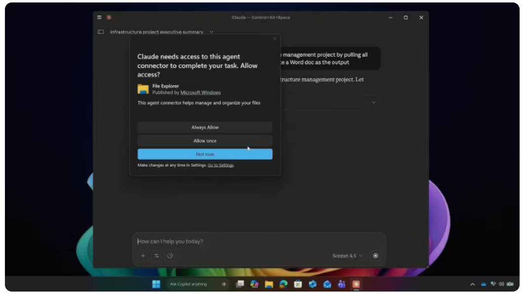 Win11 测试“AI 文件连接器”：Claude 可直接请求本地文件