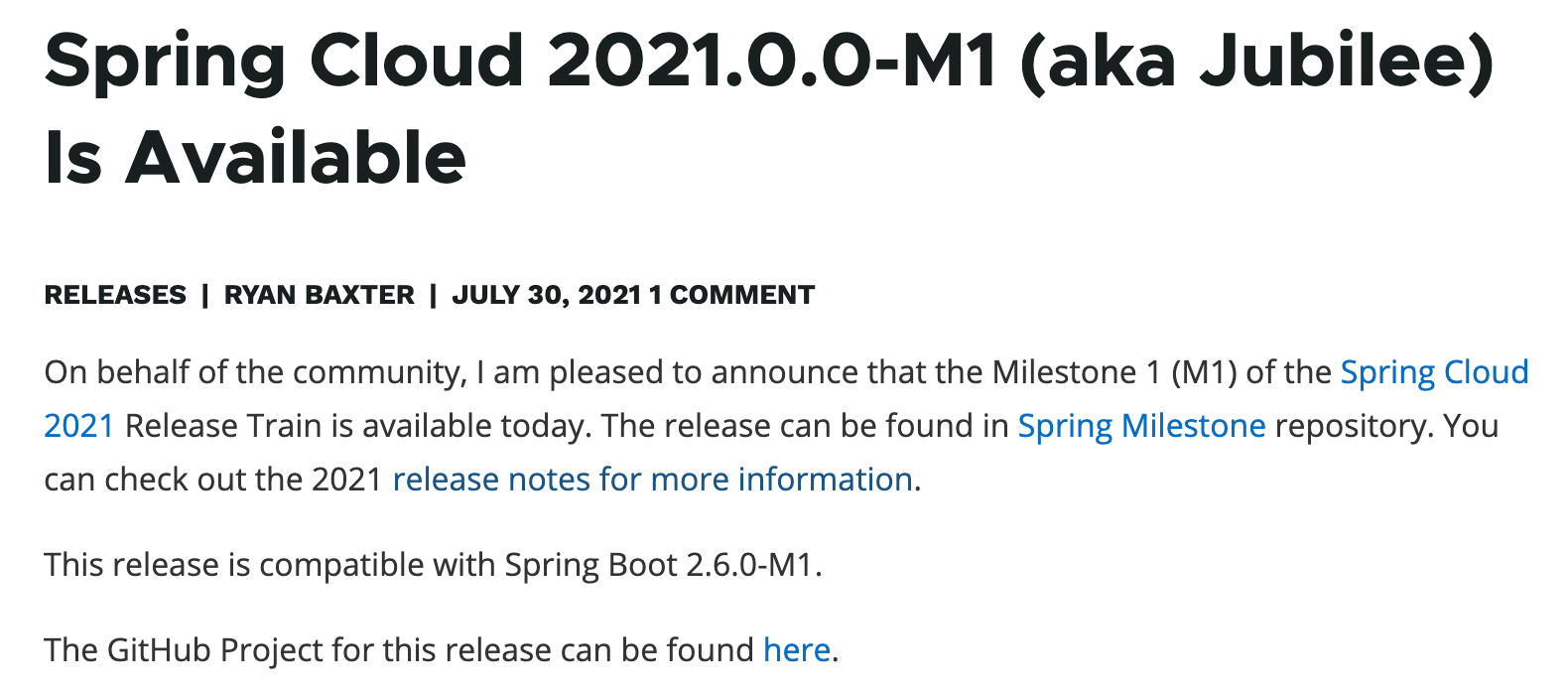 Spring Cloud 2021.0.0-M1（代号 Jubilee）发布