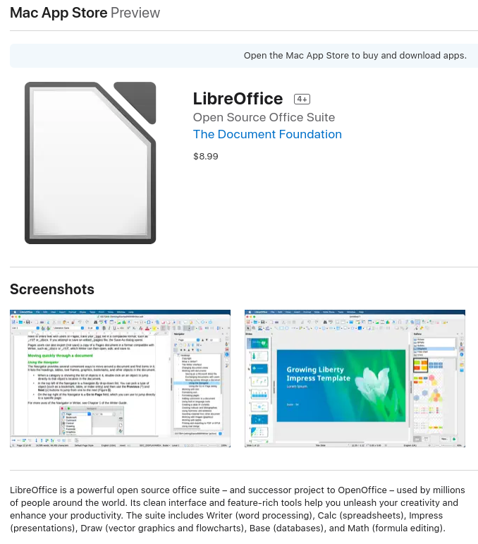 LibreOffice 已上架 Mac App Store，售价 8.99 美元