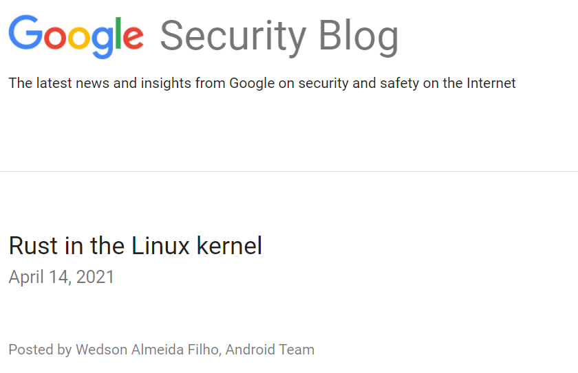 Google 支持将 Rust 引入 Linux 内核开发