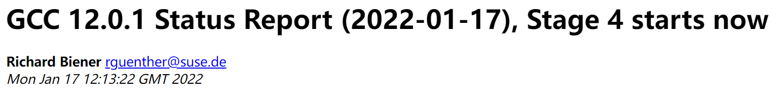 GCC 12 进入第 4 阶段的开发，具有许多新的编译器功能