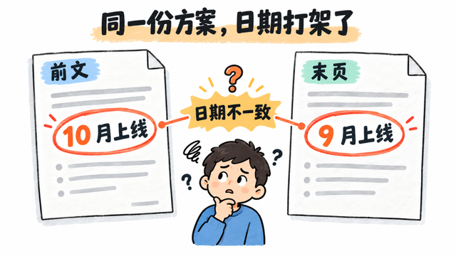 检查长文档里前后矛盾的上线日期