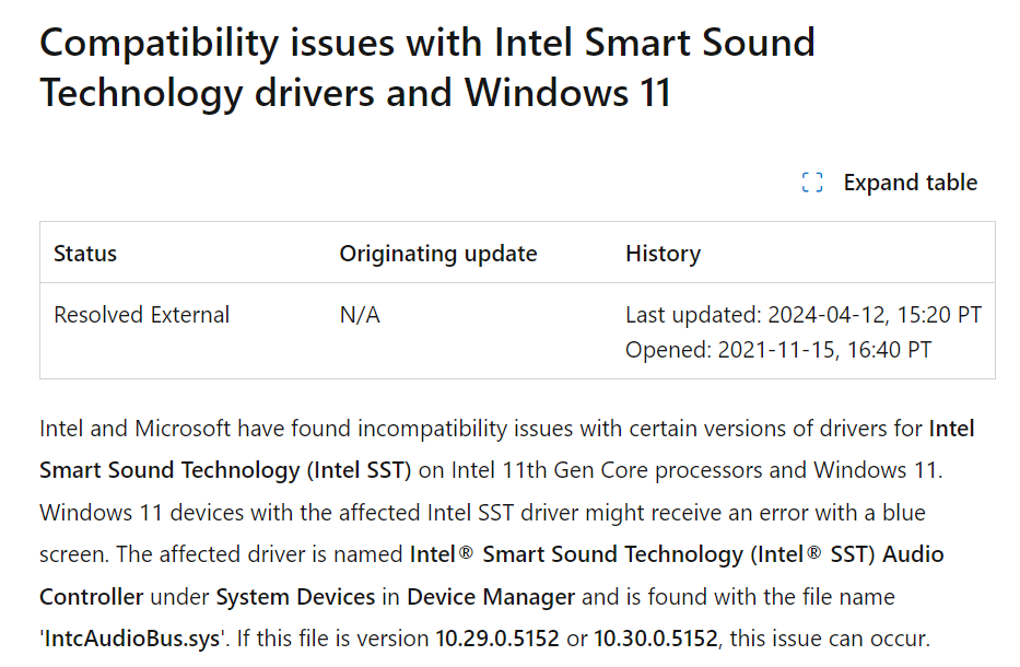 Intel SST 驱动问题修复，微软解除 Windows 升级限制