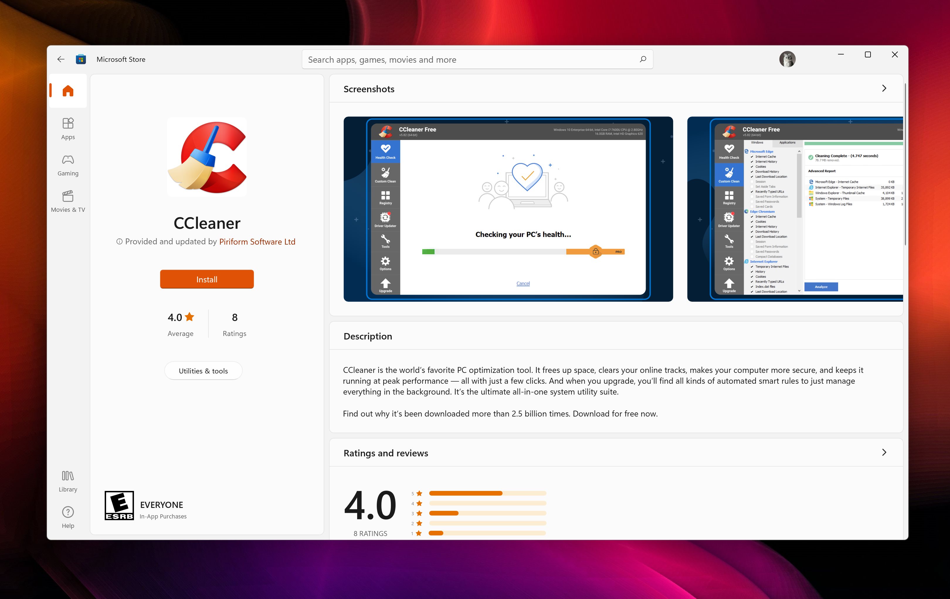 关系缓和，CCleaner 现可在 Windows 11 应用商店中获取