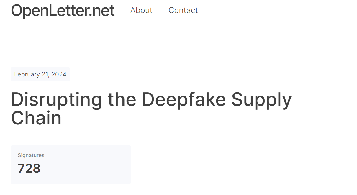数百位名人签署公开信，呼吁制定反深度伪造立法