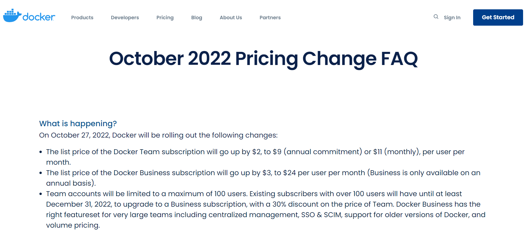 Docker 涨价高达约 30%，Team 帐户限制最多 100 个用户