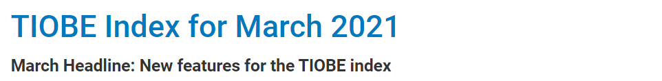 TIOBE 3 月榜单：将新增编程语言属性、趋势等功能