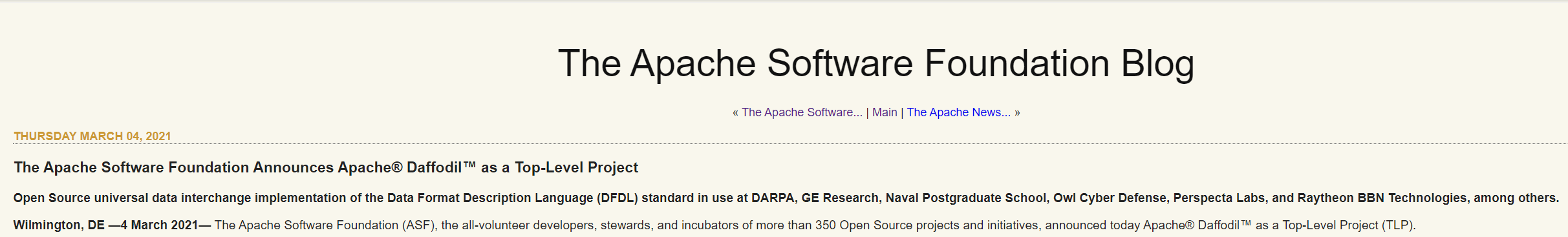 Apache Daffodil 成为 ASF 顶级项目