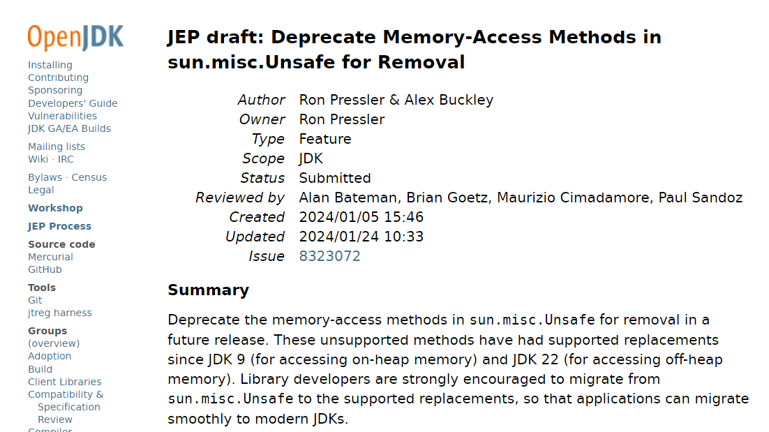 Java 提案计划弃用 sun.misc.Unsafe 中的内存访问