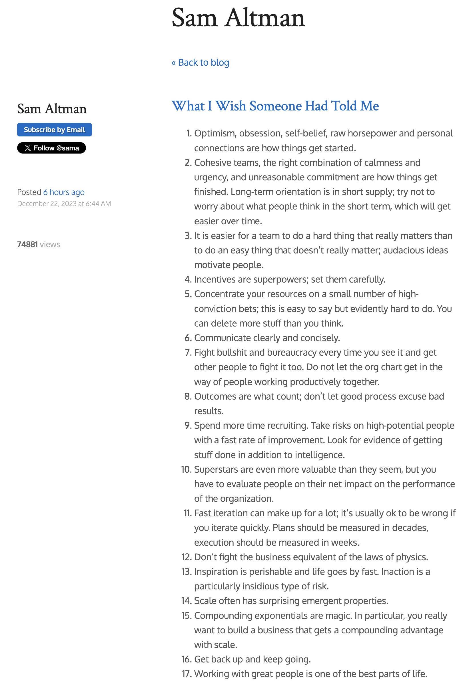 Sam Altman 的 2023 年度个人总结