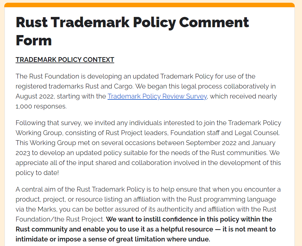 Rust 基金会就更新的商标政策征求反馈意见
