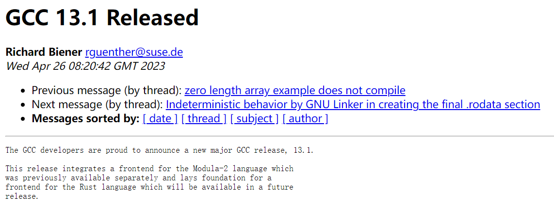 GCC 13.1 发布，集成 Modula-2 语言前端