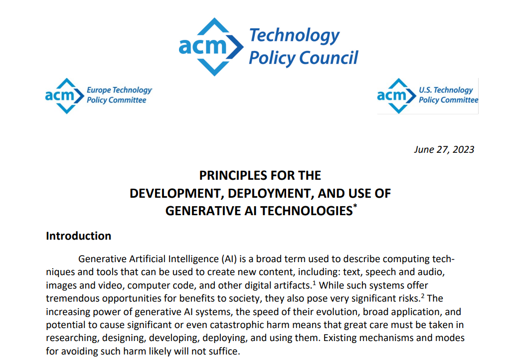 ACM 发布生成式人工智能开发原则