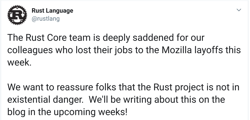 Rust 团队回应 Mozilla 裁员：Rust 项目没有危险