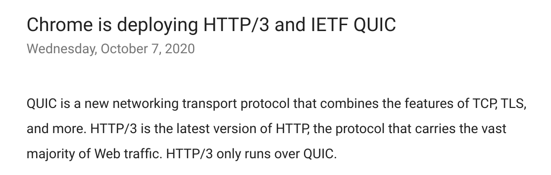 Chrome 正在启用 HTTP/3，支持 IETF QUIC