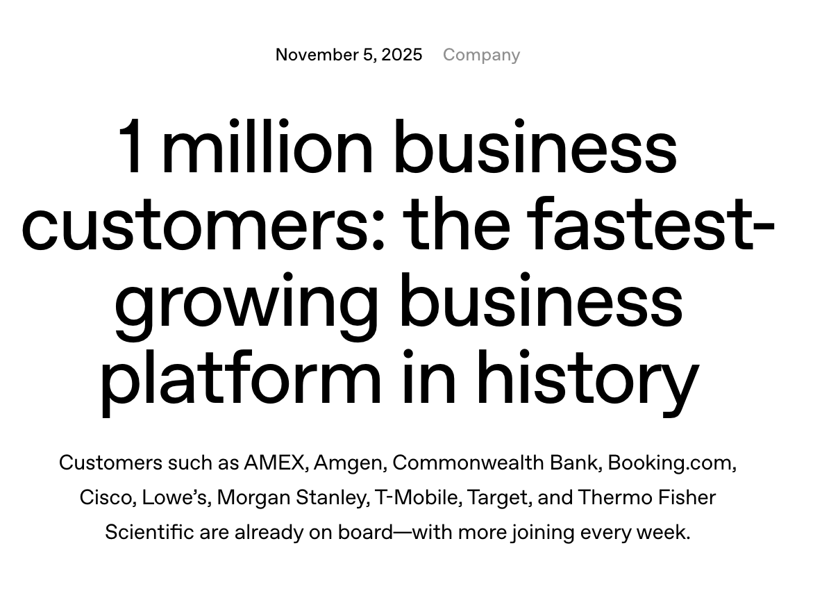 OpenAI 达成百万企业客户里程碑